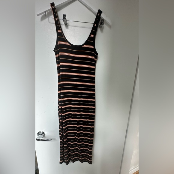 Billabong striped stretchy midi dress in brown, camel and white—very comfy - Picture 1 of 5